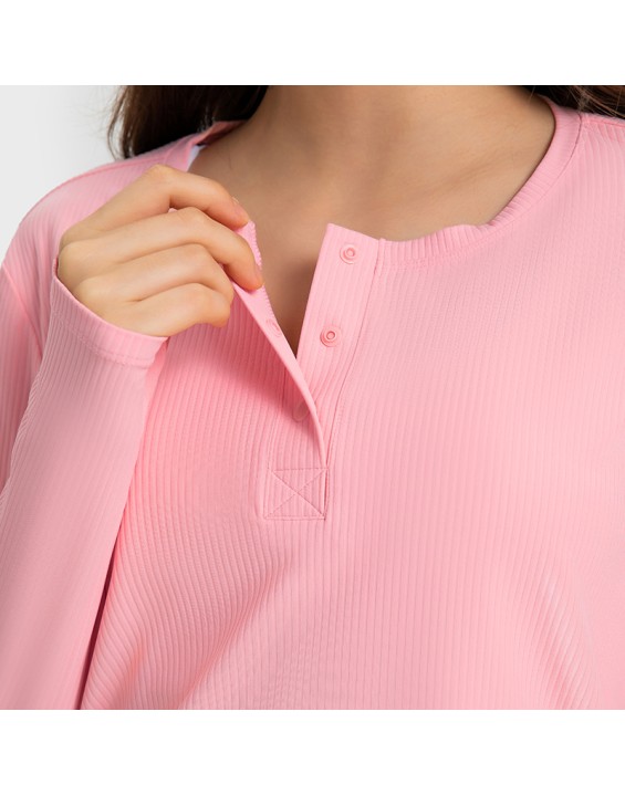 Vertical ribbed front collar sports long sleeve feminine casual home running yoga wear