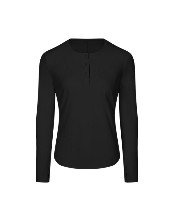 Vertical ribbed front collar sports long sleeve feminine casual home running yoga wear