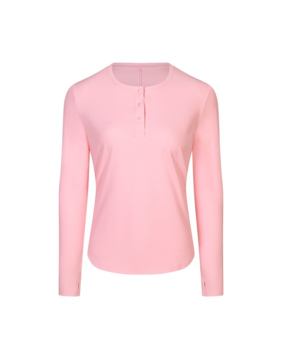 Vertical ribbed front collar sports long sleeve feminine casual home running yoga wear