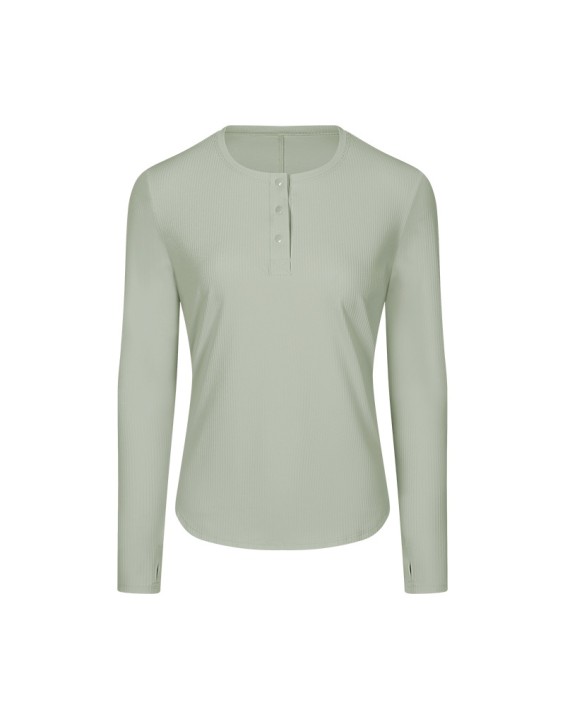 Vertical ribbed front collar sports long sleeve feminine casual home running yoga wear