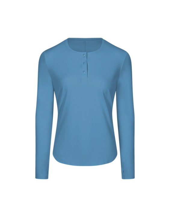 Vertical ribbed front collar sports long sleeve feminine casual home running yoga wear